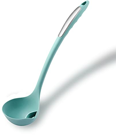 Tenta Kitchen Silicone Slotted Skimmer Slotted Spoon Slotted Ladles Slotted Spatula Turner with Wooden Handle, Heat Resistant Cooking Utensils for Kitchen Cooking Utensils (Red Soup Ladle)