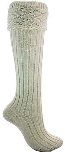 Scottish Wool Kilt Hose In Off-White Traditional Design Size Large - UK: 8.5-11.5