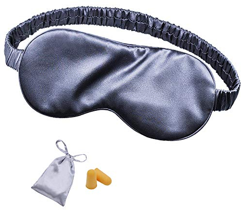 OLESILK 100% Seide Schlafmaske Augenmaske Reise Schlafbrille Unisex Set mit Ohrstöpseln und Aufbewahrungsbeutel, Holzkohle