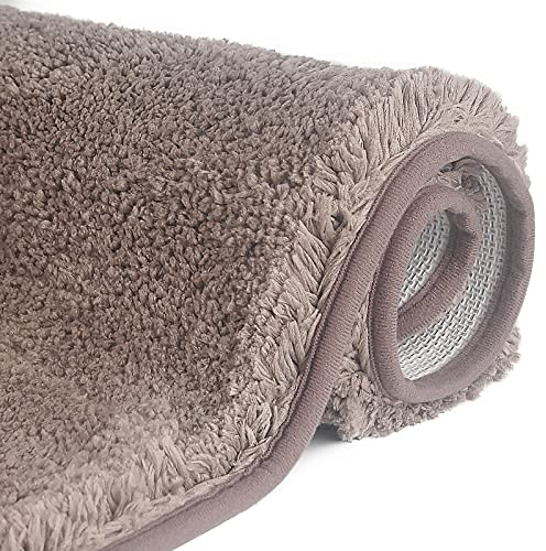 FCSDETAIL rutschfeste, Hochflor Badteppiche 60X90 cm, Maschinenwaschbare Badematte, Badvorleger mit Wasserabsorbierenden, Weichen Mikrofasern für Badewanne, Dusche und Badezimmer (Braun)