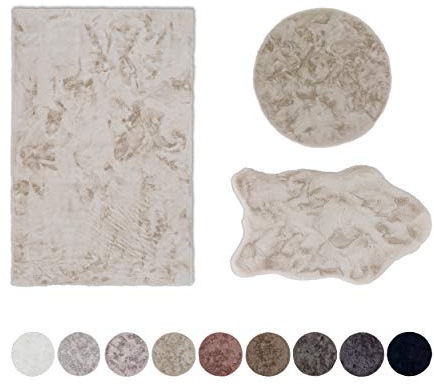 Schöner Wohnen Kollektion Hochwertiger Kunstfell Teppich flauschig - Teppich Wohnzimmer - Hochflorteppich Lammfell Schaffell - Dekofell rund Creme 120 x 120 cm