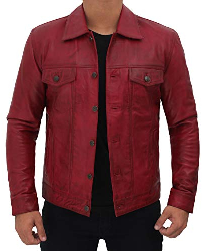 Herren Lederjacke – echtes Lammfell Lederjacken für Männer - Rot - X-Large