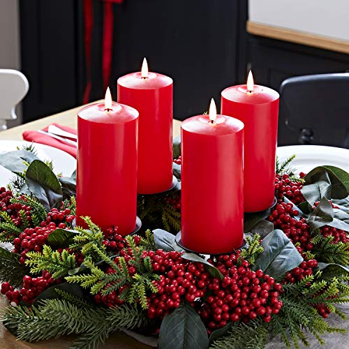 Lights4fun 50cm Adventskranz mit roten Beeren inkl. Kerzenhalter 4er Set TruGlow® rote LED Kerzen 15cm