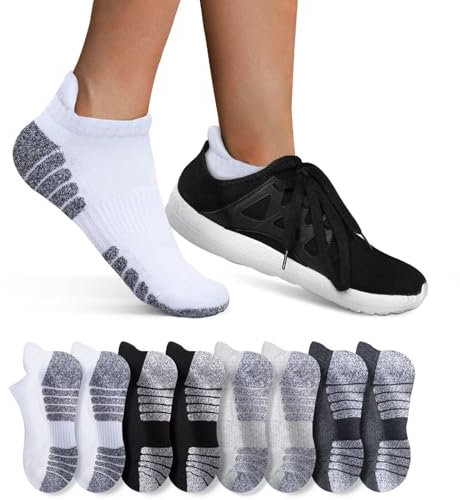 YouShow Sneaker Socken Herren Damen Baumwolle Atmungsaktiv Sport Gepolsterte Lauf 8 Paar Schwarz Weiß Hellgrau Dunkelgrau 43-46