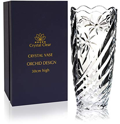 Crystal Vase, 30cm high, For Flowers & Decor, Orchid Design, Eternal Love for Home Nice, Shiny, Adorable, Suitable For all Occasions, Perfect as a Gift,