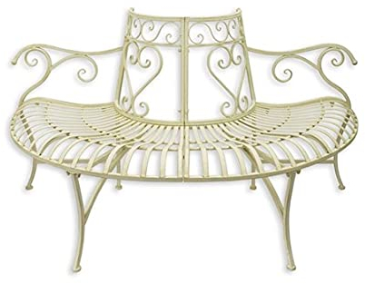 Decoratie Gartenbank Bank halbrund Baumbank antik-weiß 146cm