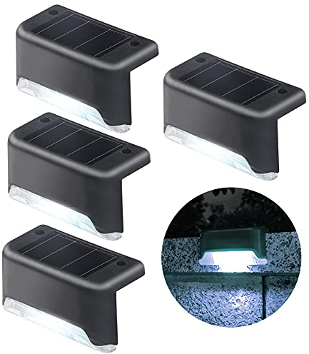 jindaaudio 4 Stück Solar Treppe Lampe, Solar Deck Lichter für Außen Garten,LED Wasserdichte Wandleuchte für Wege, Höfe, Terrassen, Treppen, Stufen und Garten(kaltweiß)
