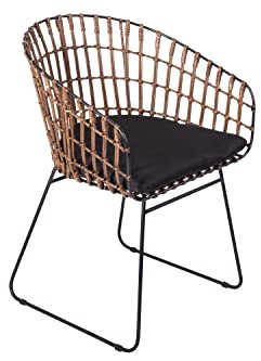 SAM Rattanstuhl Lima, Farbe Dunkelbraun, inklusive Sitzkissen, Korbstuhl mit Metallrahmen, Geflechtstuhl/Eisenstuhl im Retro-Design, Esszimmerstuhl mit Armlehnen