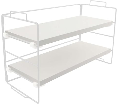 Lacusmall Book Shelf, Bookshelf Storage Unit 2 Tier Desk Shelf Freestanding Home and Office Supplies Storage Display Rack(White,white board)