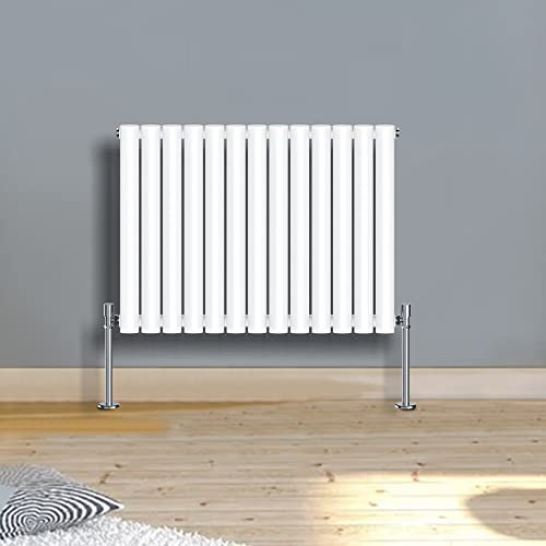 Warmehaus Radiateurs horizontaux fins blancs 600 x 767 mm - Simple moderne - À fixer au mur ou au sol - Radiateur à panneau ovale