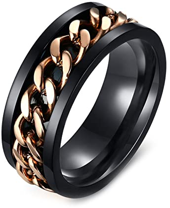 Ayoiow Ringe für Herren, Ringe Männer Edelstahl 8mm Spinnerring Trauringe Schwarz Roségold Ring Größe 54 (17.2)