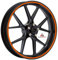 Autodomy Motorrad Felgenaufkleber Komplettset für 2 Räder 15 bis 19 Zoll | Felgen Aufkleber Motorrad Tuning Circular Sport Design | Felgenaufkleber Motorrad Racing Design (Orange, Breite 10 mm)