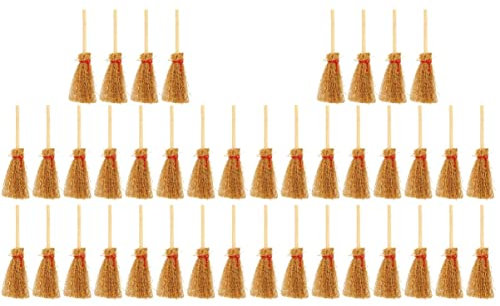Artibetter 40 Pièces Maison de Poupée Miniature Balai Miniature Modèle Modèles Miniatures Halloween Petites Vadrouilles Balai en Bois