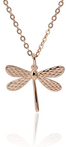 Halskette mit Libellen-Anhänger Libellen Kette Sterlingsilber für Frauen Artdéco Design zierliche Silber Plissee Halskette Schmuck Geschenk Regalos Libélulas (Roségold)