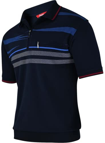 Soltice Polo da uomo a maniche corte, con colletto, maglietta a righe con tasca sul petto in misto cotone (da M a 3XL), [D] Navy, L
