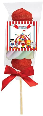 Spiedini di Marshmallow con tag personalizzabili personaggio a scelta kit fai da te per caramellata regalini fine festa compleanno party gadget cotillon (Circo)