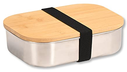 Kesper | Lunchbox, Material: Metall, Bambus, Maße: 21 x 6 x 15,7 cm, Farbe: Silber, Braun | 18021