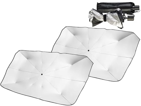 Lescars Sonnenschutz Autoschirme: 2er-Set wärmeisolierende Sonnenschutze für die Autoscheibe, 140x79 cm (Sonnenschutz Scheibenabdeckungen, Fahrzeugscheiben-Sonnenschutz, Windschutzscheiben)