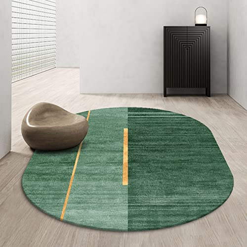 Tappeti Design Ovaler Wohnzimmer Schlafzimmer Teppich Grüne Goldlinien im nordischen Stil, rutschfest für Indoor Oval 80x140cm