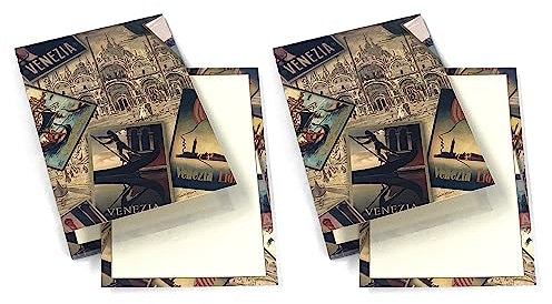 Magicamente Carta 4er Set Notizblock, Notizblock 8,5 x 12,5 cm, 30 Blatt, Dekoration aus Goldpulver, Papier Wildleder, Motiv: Venedig