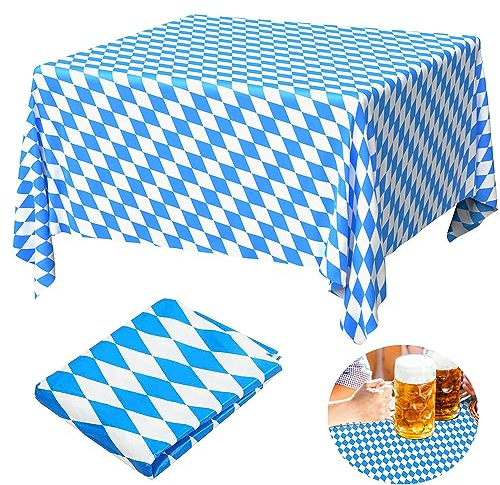 Oktoberfest Tischtuch Bayerische Tischdeko, 137 x 274 cm Bayrisch Blau Weiß Bayern Raute Einweg Tischdecke für Bierzelten Haushalt Catering Oktoberfest Deko