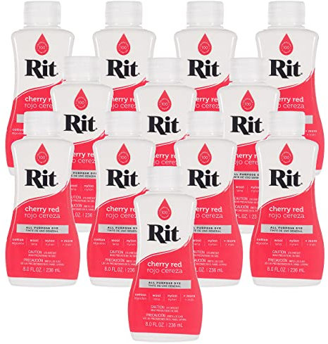 Rit Dye - Tinte líquido para telas de 8 onzas para ropa, decoración y manualidades, color rojo cereza (paquete de 12)