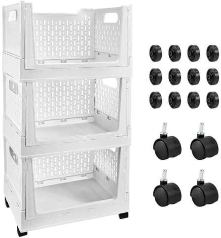 LANSKYLAN 3er Set Schubladenbox kleiderschrank Schubladenboxen Stapelbar Regal für Kleiderschrank Innen Faltbar Lagerkisten Schublade Weiß Stapelschubladen für Kleidung Schlafzimmer Küche Badezimmer