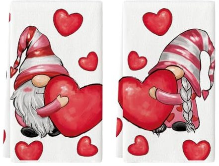 Artoid Mode Lot de 2 torchons de cuisine Love Gnome, 42 x 65 cm, décoration saisonnière pour le printemps
