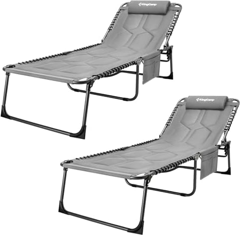 KingCamp Juego de 2 XXL Tumbona Plegable Acolchada en 5 Posiciones Soporta hasta 150kg Ergonómico Tumbona Jardin Exterior Incluye Almohada Tumbona Playa para Piscina Camping Jardín Interior Exterior