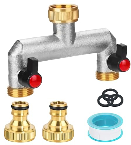 2-Wege-Verteiler,Wasseranschluss Verteiler,3/4 Zoll Wasseranschluss Gartenschlauch Verteiler,Wasserdurchfluss Regulier und Absperrbar für Garten Bewässerung GartenschläUche