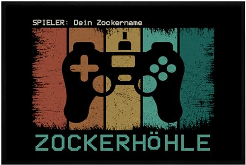 OM3® lustige Fußmatte mit Spruch - Zockerhöhle - personalisiert Wunschname Name anpassbar - für Gamer Zocker- rutschfest & waschbar - 60x40cm -