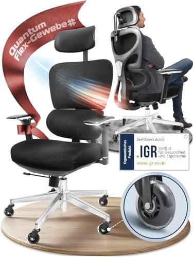 CLOUVOU ProSeat Bürostuhl Ergonomisch [TESTSIEGER] Schreibtischstuhl 100% individuell einstellbar | Büro Stuhl & Gaming Stuhl | Computerstuhl Home Office Chair Ergonomic | Drehstuhl 150 kg