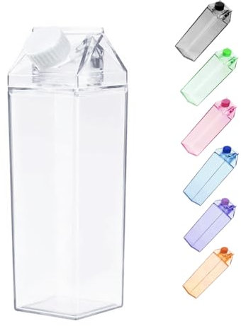 Jinberry 1000ml/34oz Cute Leakproof Clear Milk Carton Water Bottle Portable Drinkware for Outdoor Climbing Tour or Camping