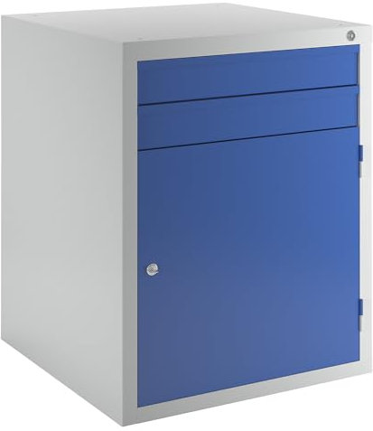 kaiserkraft | Schubladenschrank | 2 Schubladen | 1 Tür | lichtgrau/blau