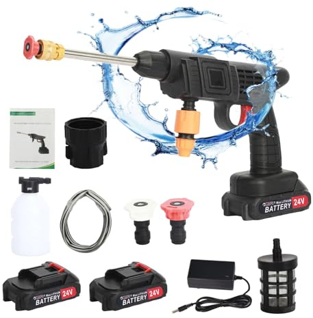 iondelce 24V Akku Hochdruckreiniger, 200W Akku Hydroblast Hochdruck-Sprühwasserpistole, Tragbarer Akku-Hochdruckreiniger mit 2 Akkus 1500 mAh für Auto, Terrasse, Fenster, Rasen, Pool