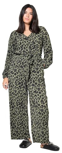 Studio Untold Damen große Größen Übergrößen Plus Size Jumpsuit, Plissee, Leo, weites Bein palmen grün 50+ 834468430-50+