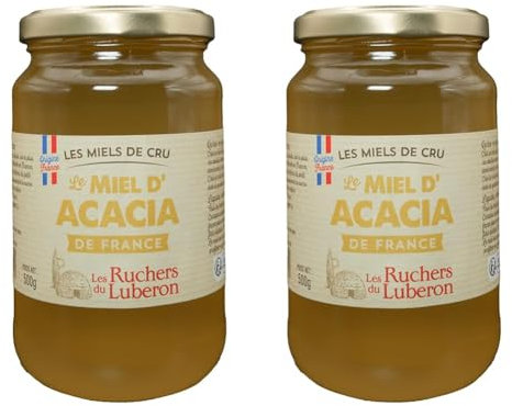 Les Ruchers du Luberon - Miel d’Acacia 500 g - Miel de Cru Francais Naturel - Pur - Non Filtré - Non Pasteurisé - Sans Additifs (Lot de 2)