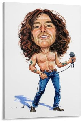 YADKGA Bon Scott Cartoon-Kunst, klassisches Musik-Poster, dekoratives Gemälde, Leinwand, Wandkunst, Wohnzimmer, Poster, Schlafzimmer, 50 x 75 cm