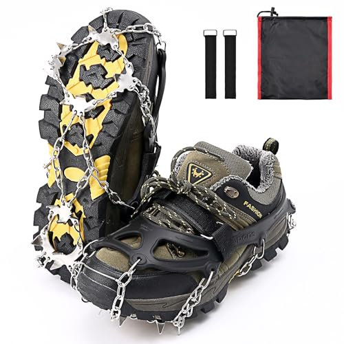 Steigeisen für Bergschuhe mit 19 Zähne,Spikes für Wanderschuhe,Verdickte Schuhkrallen aus Edelstahl,für Walking, Joggen, Klettern und Wandern - L