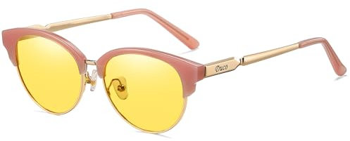 DUCO Runde Nachtsicht Nachtfahrbrille Fahrbrille Polarisierte Nachtsichtbrille Blendschutzbrille für Männer und Frauen HD nacht brille Gelb Nachtbrille 1221Y (Rosa)