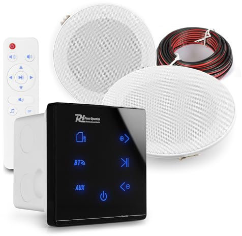 Power Dynamics 2x PD MSLP50 Marine Weatherproof Ceiling Speakers with A50B Black Wall Amplifier - Bluetooth, Outdoor, Bathroom Ceiling Speaker Kit