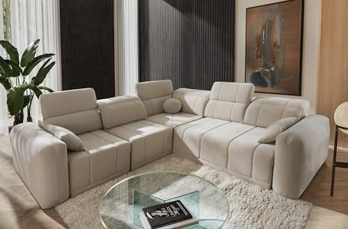 All4All Ecksofa mit Schlaffunktion Rico III 287 cm x 291 cm - Schlafsofa mit Bettkasten - Eckcouch L-Fom - Beige - Chenille Gewebe - Seite Links - Modern 26