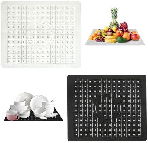 2 pcs Sink Mat, Rubber Sink Protector Mat 31 x 26cm Kitchen Sink Mat, Square Sink Mats for Ceramic Sinks Black & White Sink Mat Protector for Kitchen, Bathroom, Garden Sinks