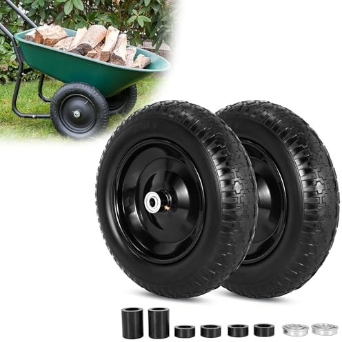 Roues et Pneus de Brouette Anti-crevaison de 14,5 po, Pneu Solide Anti-crevaison de 4,80/4,00-8 po Avec Trou D'alésage D'essieu de 5/8 po Pour Remplacement de Brouette, Chariot de Tondeuse à Gazon, Ch