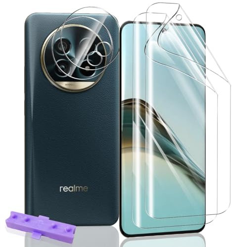 Yiunssy Protection écran pour Realme 13 Pro 5G/Realme 13 Pro+ 5G et Verre Trempé Caméra Arrière Protecteur [2+2 Pièces], TPU Flexible Protection écran pour Realme 13 Pro 5G/Realme 13 Pro+ 5G