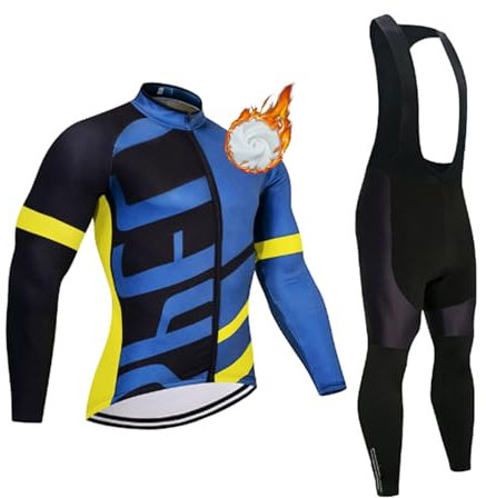 VeloZenith Abbigliamento Ciclismo Uomo Invernale Maglia Bicicletta Termico Vello Giacca e Pantaloni Salopette(Blu,XXL)