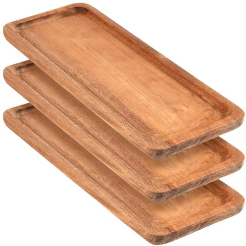 SINJEUN 3 bandejas decorativas de madera de acacia, 30 x 12 cm, bandeja de madera, rectangular, para servir postres