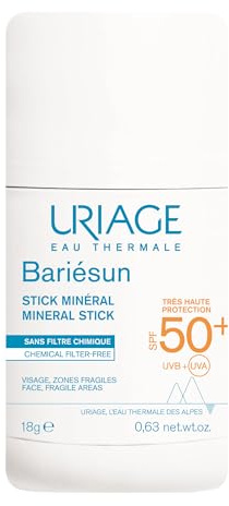 Uriage Bariesun Stick Minéral SPF50+ - Très Haute protection UVA/UVB et lumière Bleue - Format de poche et facile à appliquer - Fini invisible - Non gras - Résistant à l’eau - Sans parfum - 4 g