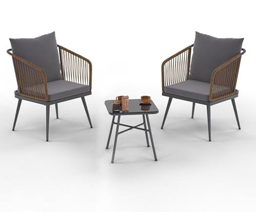 IDMarket - Lounge-Set Arizona, 2 Sitzer aus Metall, grau und dunkles Rattan