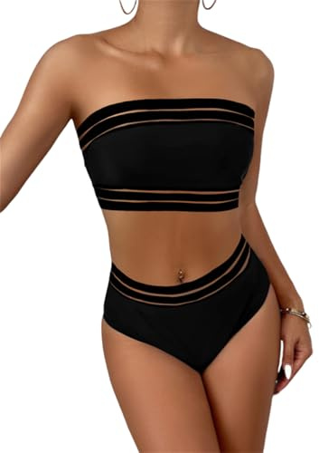 Bikini Bandeau Chic+ Élégance et Confort Garanti Bikini Deux pièces Femme, Maillot de Bain sans Bretelles, Style Colour Block,idéal pour l'été